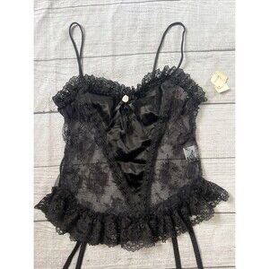 Vtg Nan Flower Black Lace Bustier Top Garter Straps Grunge Dark Fairy Sz S